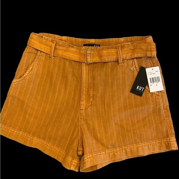 Kut from the Kloth Justine Belted Shorts high waist  NWT Size 8 - Burnt Orange - Picture 3 of 9